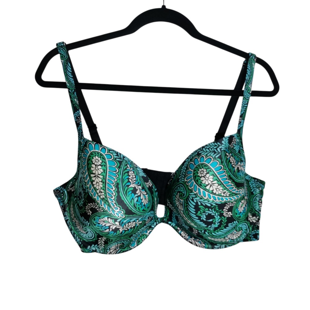 Cacique Teal Green Paisley Balconette Bra Underwire 42DD 11070783